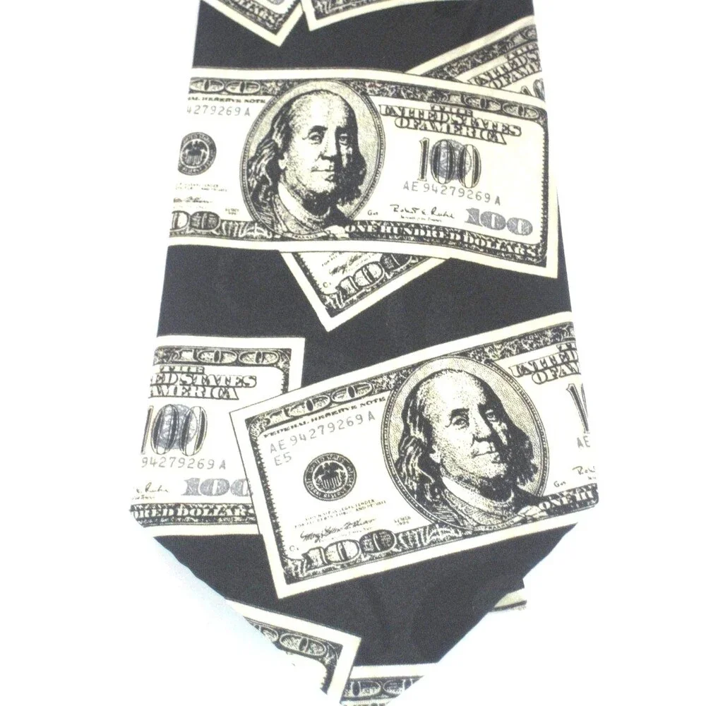 Fratello Black w Hundred Dollar Bills Design Necktie